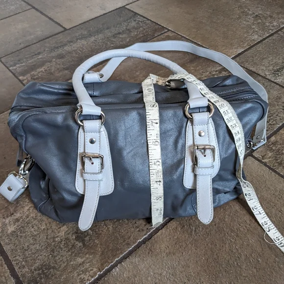 Nina Raye Lamb Leather Chic Sporty Super Soft Luxurious Crossbody Satchel Gray - Picture 8 of 12